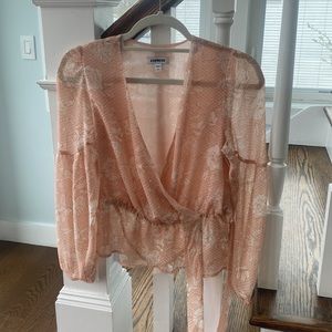 Express Textured Floral Wrap Front Top